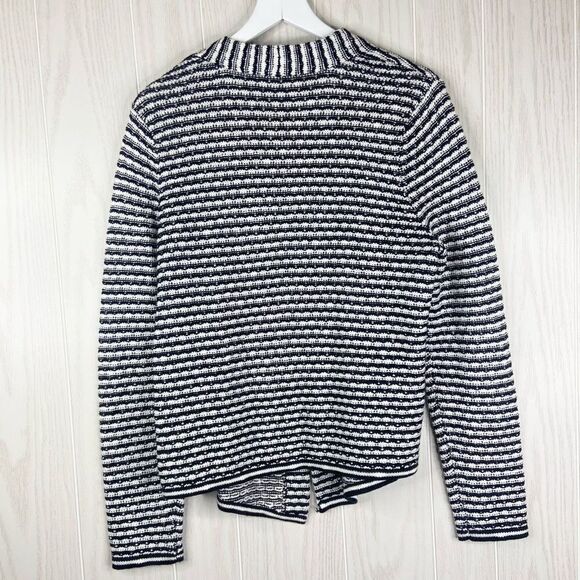 Chico's Women's Black And White Striped Open Front Cardigan Sweater Size 2/US 12 - Picture 2 of 4